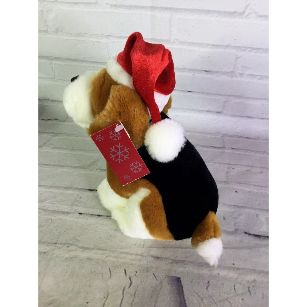 Russ Berrie Christmas Buddy Beagle Puppy Dog Plush Stuffed Animal Toy Tan Black